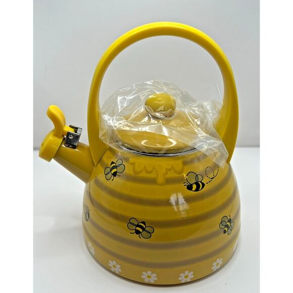 Tea Kettle Whistling for Stove Top Bee Hive Decor Enamel on Steel NEW IN BOX - Picture 2 of 4
